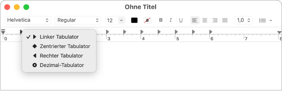 Das Lineal mit den Tabulatoroptionen