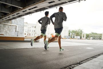 two runners training at outdoor