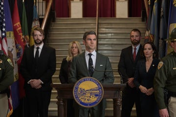 l r wes bentley as jamie dutton and wendy moniz as governor perry on episode 509 of paramount network\s yellowstone