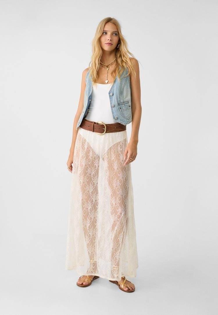 Long Lace Layered Skirt