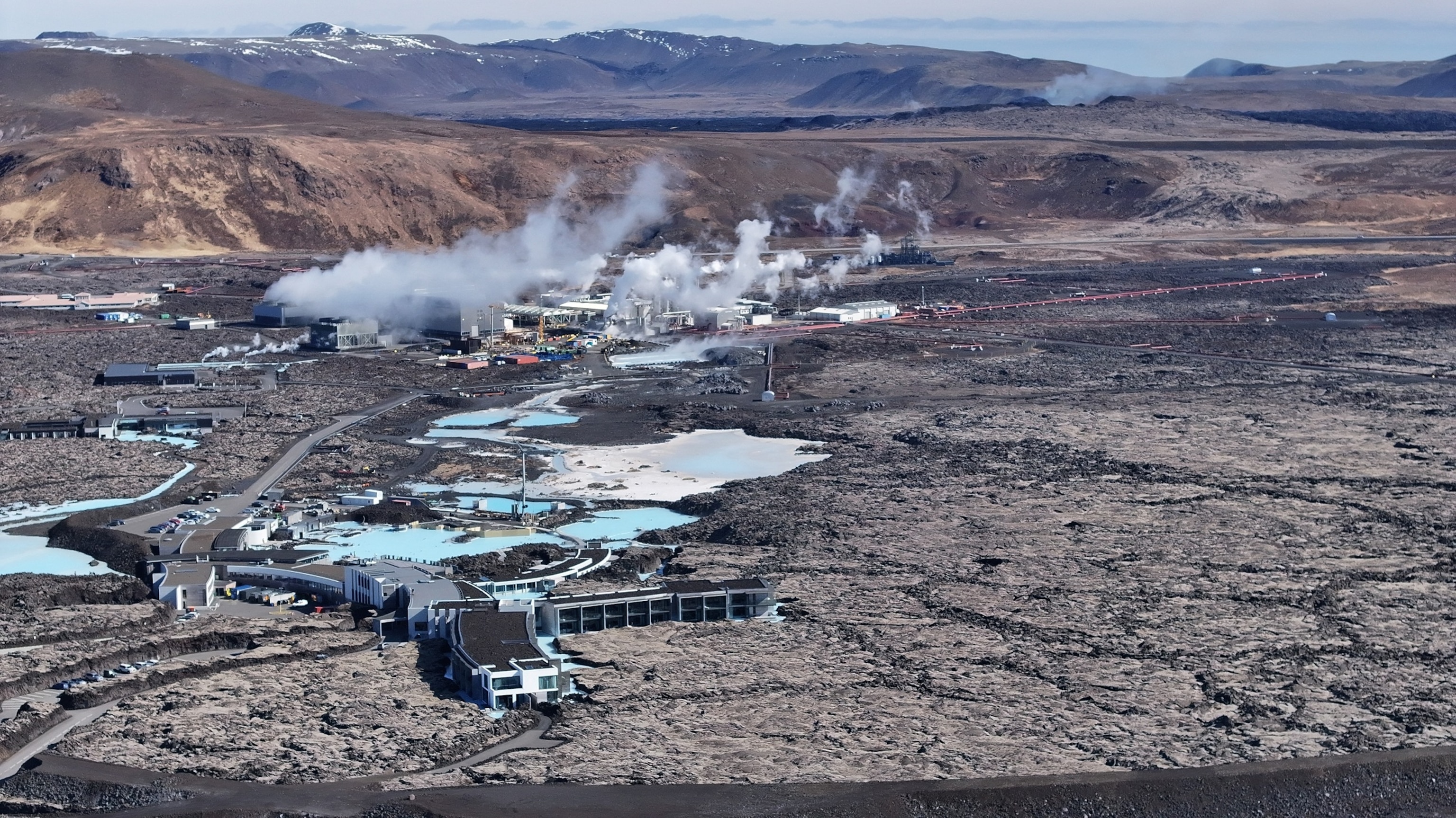 PHOTO: Picture taken with a drone, April 13, 2024, at Svartsengi near Grindavik, Iceland, shows an aerial view of the Blue Lagoon.