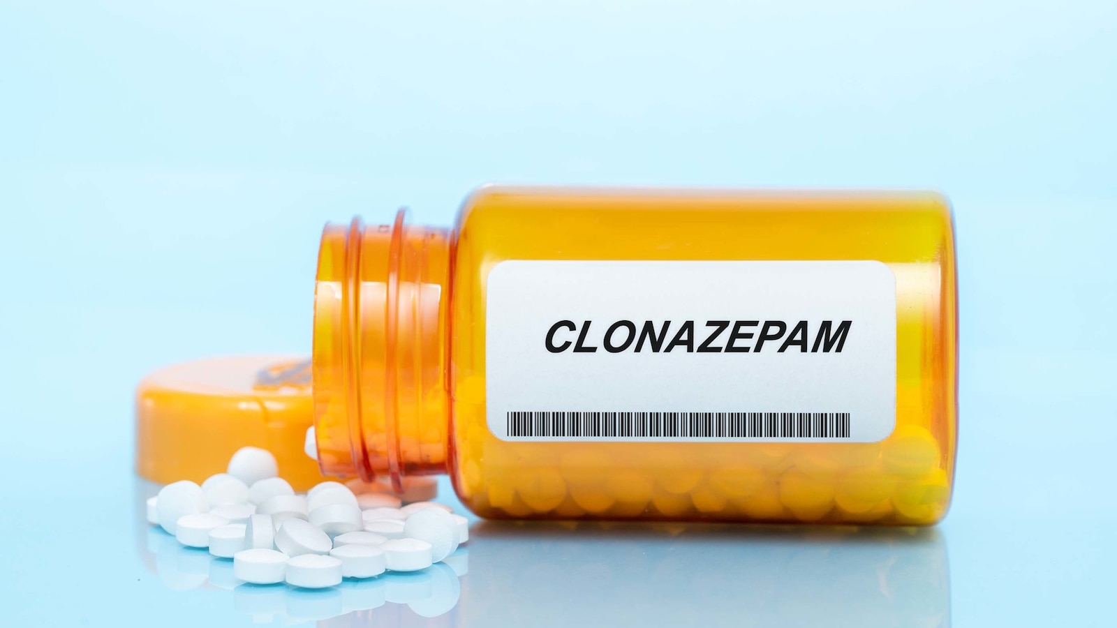 Clonazepam pill bottle pictured in this stock image.