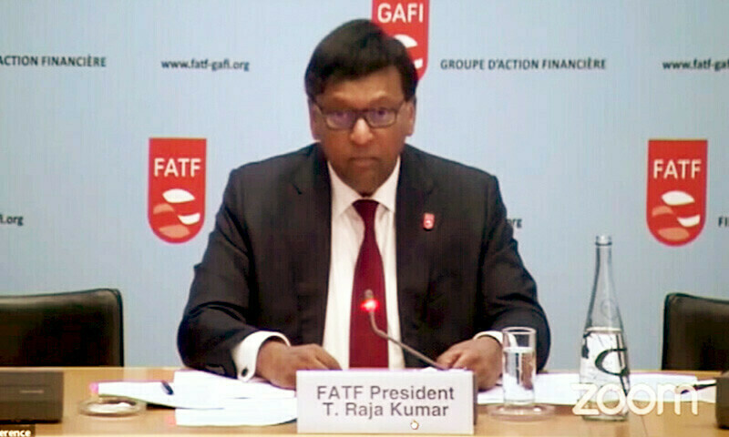 FATF President Raja Kumar addresses a press conference on Friday. — DawnNewsTV