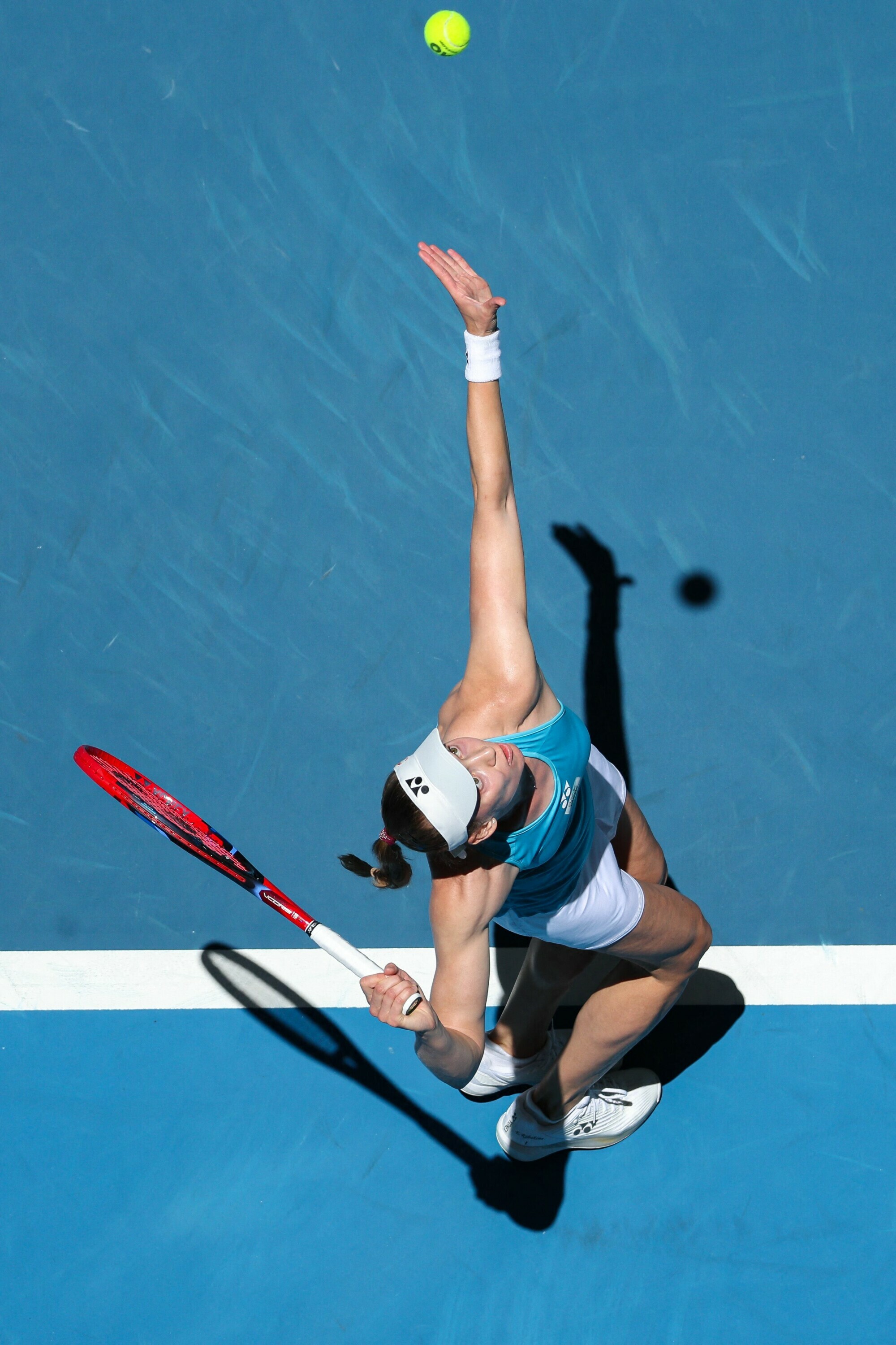 Kazakhstan’s Elena Rybakina serves against Spain’s Jessica Bouzas Maneiro during their women’s singles match at the United Cup tennis tournament in Perth on December 27, 2024. — AFP