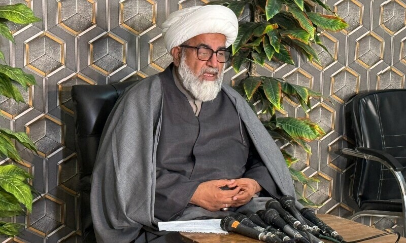 Senator Allama Raja Nasir, chief of the Majlis Wahdat-i-Muslimeen, addresses a press conference in Islamabad on Wednesday. — X