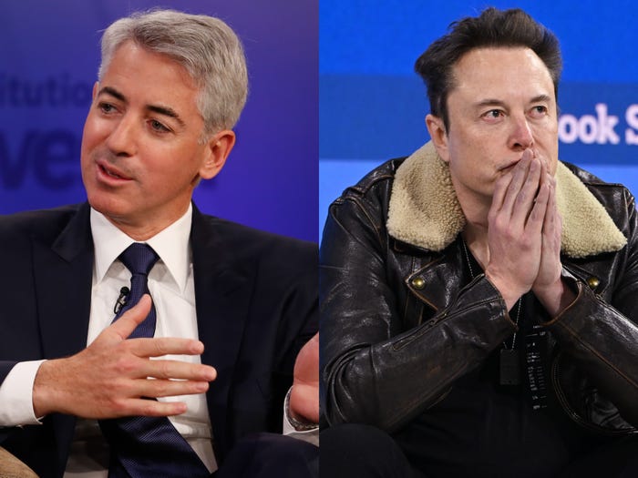Hedge fund manager Bill Ackman (left), and X owner and chief technology officer Elon Musk.