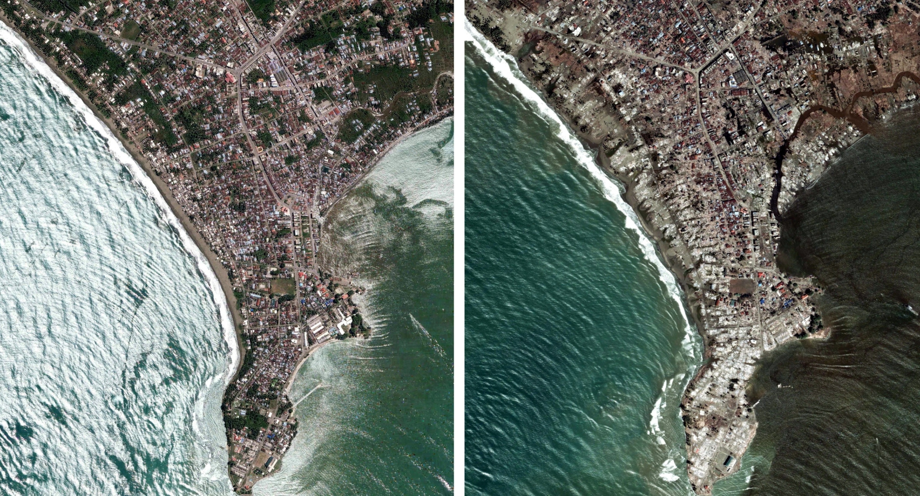 A combination of satellite images shows the coast of Meulaboh in Aceh province on Indonesia's Sumatra island.