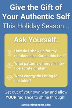 Open yourself up to new possibilities for the Holidays ❄️

The Holidays are always a difficult time of year for people for many reasons… I invite you to look at the Holidays not as something to endure, get through and manage, but as a fertile ground of new possibilities! ☃️

👉 Get support, get started with an Initial Session:
Get it using this link: https://bit.ly/49lD9Y7 

#HolidaySeason

👉👉Enjoyed this tidbit? Please repin it to spread inspiration and love! ✨ Authentic Self, Fertility, Holiday Season, Bring It On, How To Plan