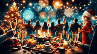 Neujahr, Silvester, Raketen, Feuerwerk, Dinner, Sekt, Raclette, Bller