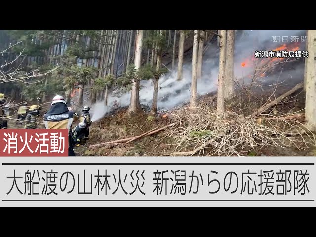 「圧倒的に水が足りない」ホース十数本つなぎ放水　大船渡の山林火災