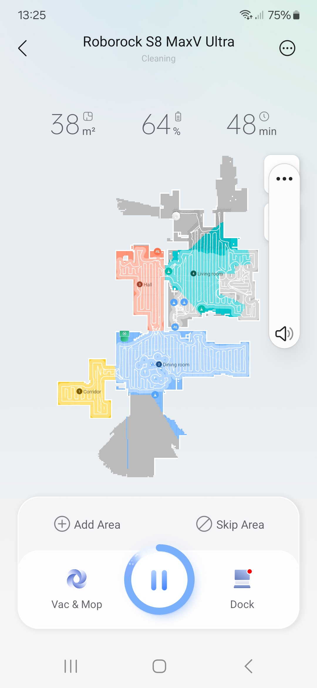 A screenshot of the Roborock S8 MaxV Ultra real time cleaning mapping