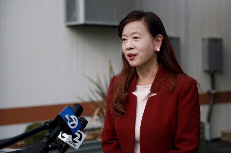 Fremont Mayor Lily Mei speaks to the media in Fremont on Aug. 31, 2020. Photo by Dai Sugano, Bay Area News Group
