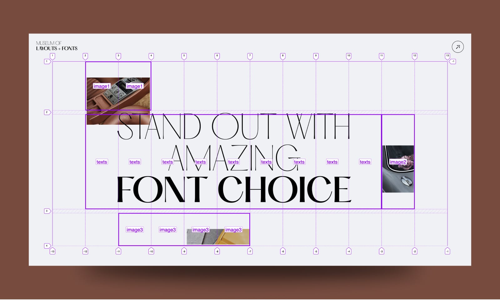 Showing grid lines for a desktop-sized layout of the page.