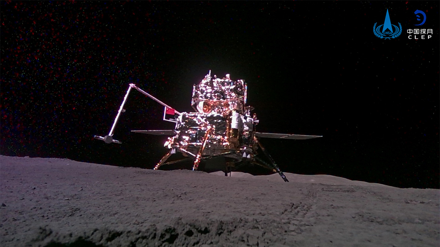 An image of China's Chang'e-6 lander on the moon's surface