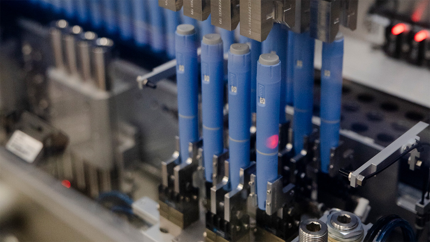 Ozempic pens on a production line.