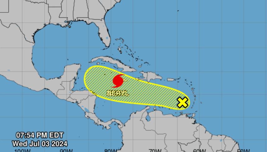 Forecasters are watching a second weaker system that could form behind Hurricane Beryl. (National Hurricane Center/Courtesy)