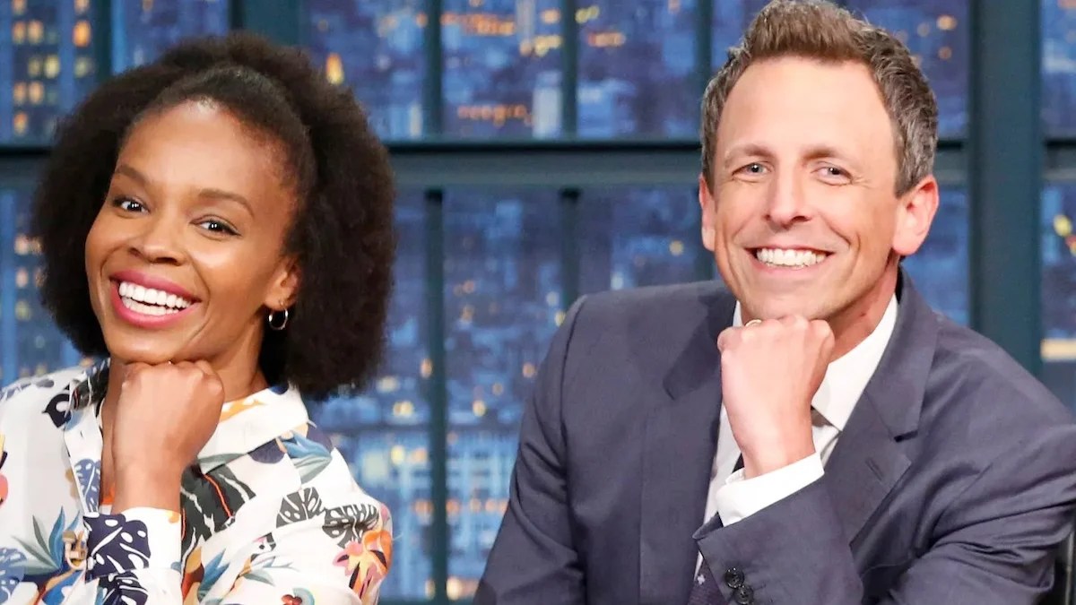 Amber Ruffin and Seth Meyers on "Late Night" (Credit: Lloyd Bishop/NBC)