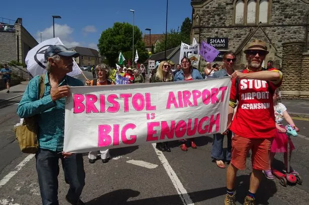 Campaigners from the Bristol Airport Action Network oppose the expansion of Bristol Airport