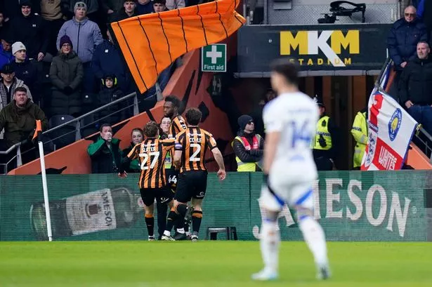 Hull City's Abu Kamara (second left) celebrates with team-mates after scoring