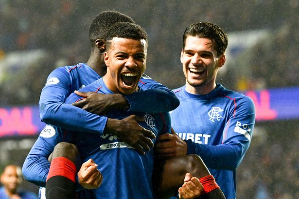 Rangers Hamza Igamane celebrates after scoring to make it 3-0 during a William Hill Premiership match between Rangers and Kilmarnock at Ibrox Stadium, on December 04, 2024, in Glasgow, Scotland. (Photo by Rob Casey / SNS Group)