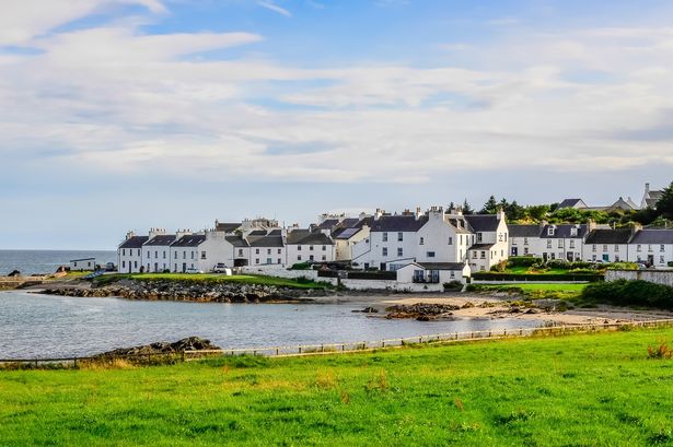 View of harbour and town Port Charlotte on Isle of Islay, Scotland