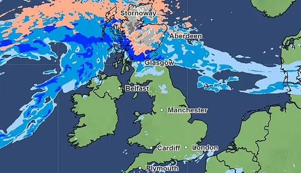 map of snow predicted across the UK next week