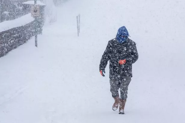 well-wrapped up person walking through blizzard