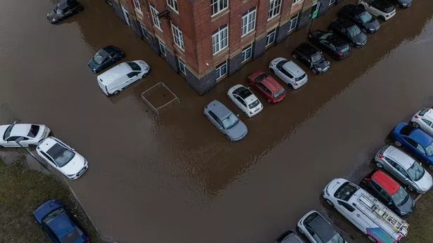 Cars in flooded car park