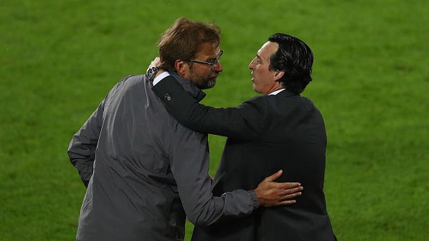 Jurgen Klopp (left) and Unai Emery after the 2016 Europa League final