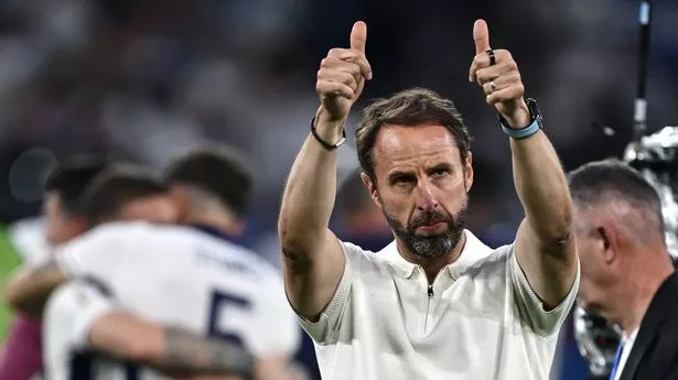 Gareth Southgate coach of England celebrate win at the end of the UEFA EURO 2024 round of 16 match between England and Slovakia at Arena AufSchalke on June 30, 2024 in Gelsenkirchen, Germany