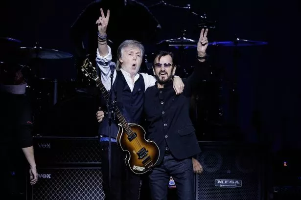 Paul McCartney and Ringo Starr on stage together at The O2 in London on December 19, 2024