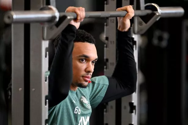 Trent Alexander-Arnold of Liverpool during a Liverpool training session at AXA Training Centre