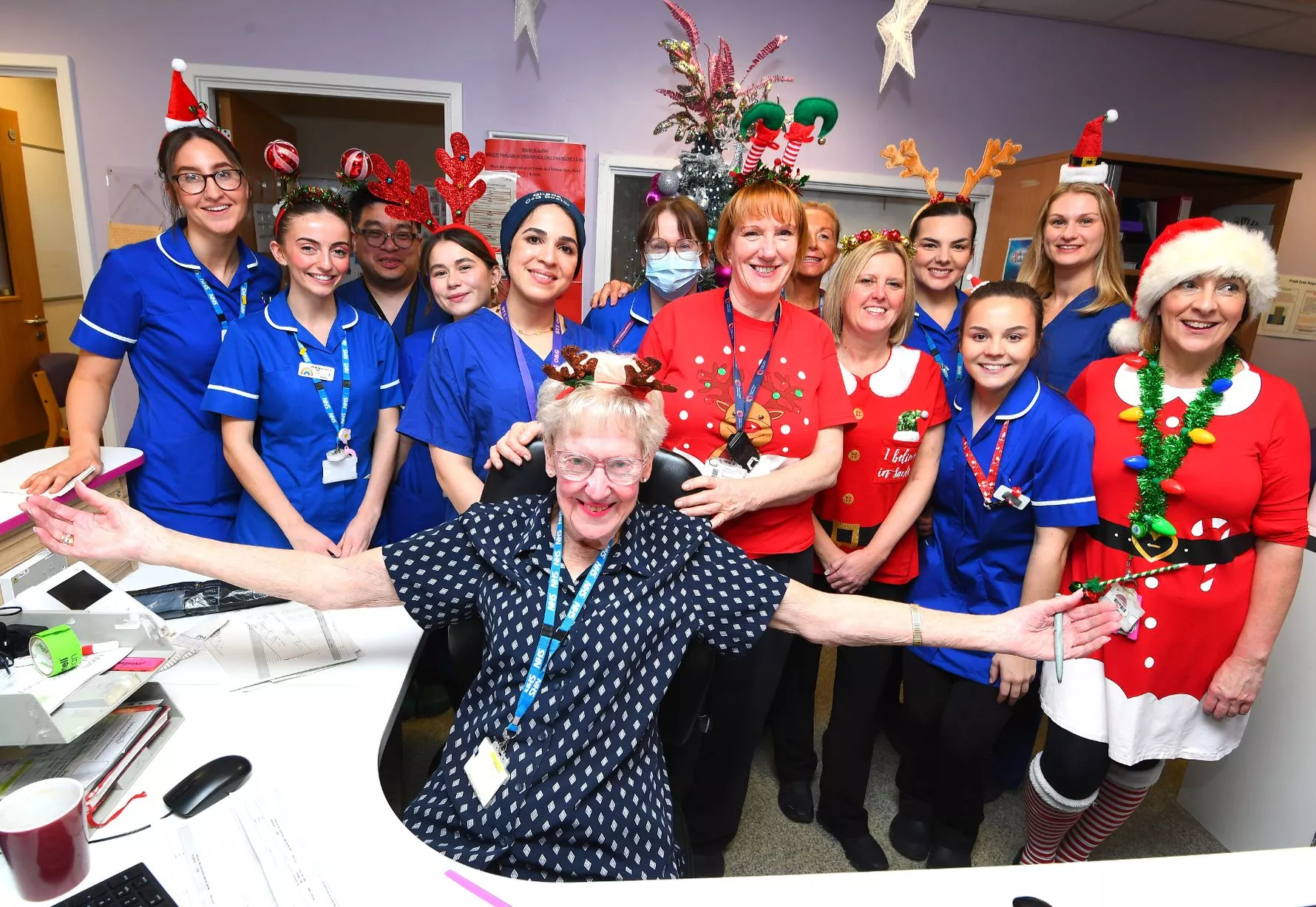 The team at Liverpool Women's Hospital Maternity Department on Christmas Day, including Dorcas Brigdale