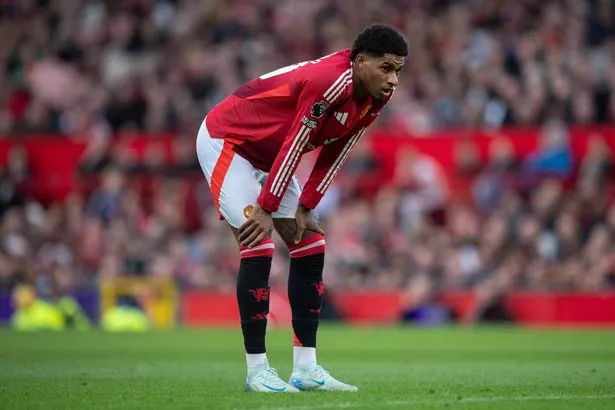 Marcus Rashford of Manchester United reacts during the Premier League match between Manchester United FC and Everton FC