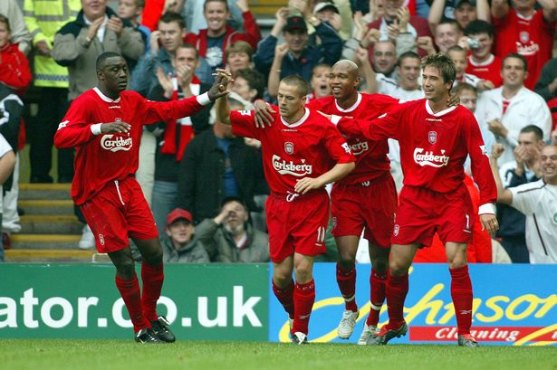 El Hadji Diouf with Liverpool team-mates