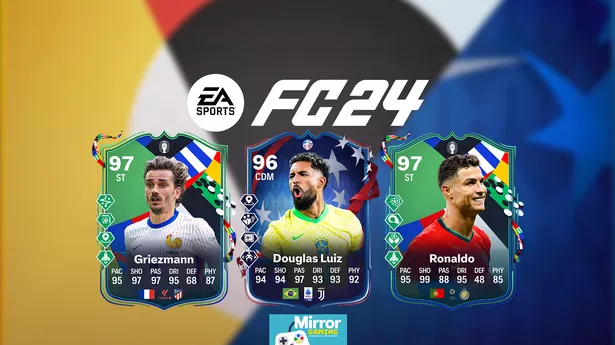 Antoine Griezmann's, Douglas Luiz's, and Cristiano Ronaldo's predicted EA FC 24 Path to Glory items