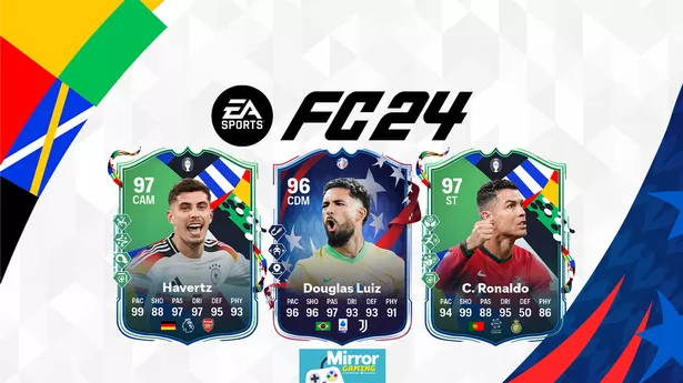 Kai Havertz's, Douglas Luiz's, and Cristiano Ronaldo's official EA FC 24 Path to Glory player items