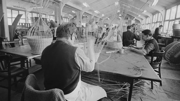 Inmates weave baskets at high-security psychiatric hospital Broadmoor Hospital, Crowthorne, Berkshire, UK, 27th March 1968