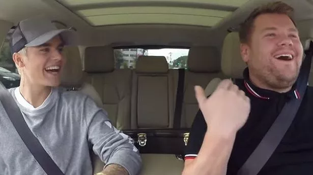 Justin Bieber with James Corden in Carpool Karaoke