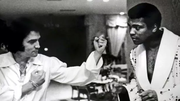 The two legends met in 1973 when Elvis Presley showed his karate moves to Muhammad Ali