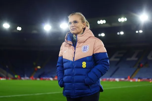 Sarina Wiegman, Head Coach of England, looks on during a pitch inspection prior to the UEFA Women's Nations League