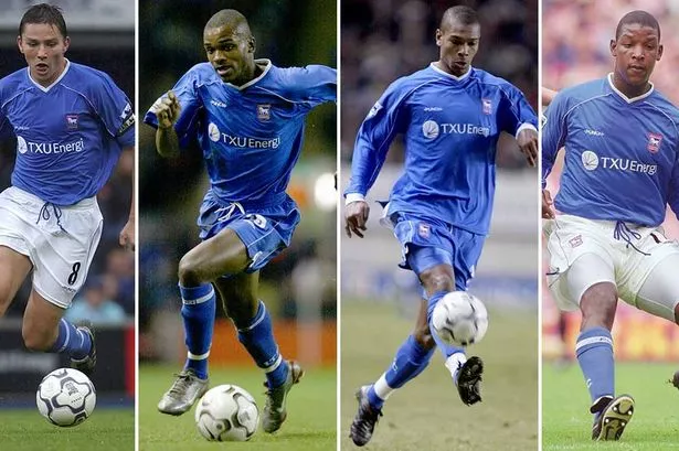 Matt Holland, Darren Bent, Marcus Bent and Titus Bramble playing for Ipswich during the 2001-02 season