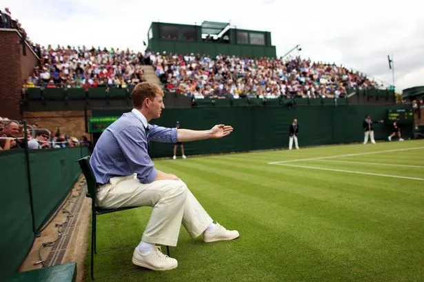 A line judge makes a decision on court 18 on Day One of the Wimbledon Lawn Tennis Championships 