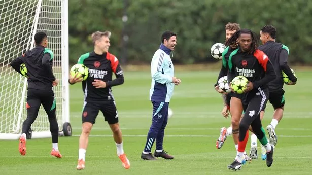 Mikel Arteta gives out instructions during Arsenal's training session on Monday.