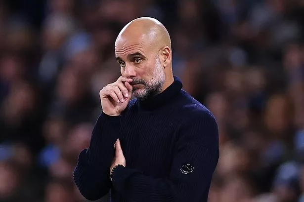 MANCHESTER, ENGLAND - NOVEMBER 23: Pep Guardiola manager of Manchester City looks on during the Premier League match between Manchester City FC and Tottenham Hotspur FC at Etihad Stadium on November 23, 2024 in Manchester, England. (Photo by Robbie Jay Barratt - AMA/Getty Images)