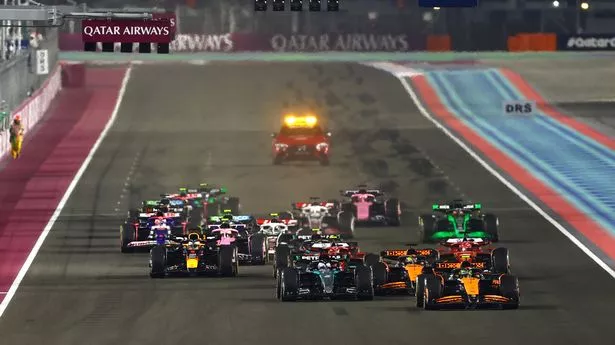 The start of the Qatar Grand Prix Sprint race with Lando Norris in the lead from pole position