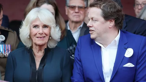 Queen Camilla and Tom Parker Bowles attending the Queen's Reading Room Literary Festival at Hampton Court Palace. Picture date: Saturday June 8, 2024. PA Photo. See PA story ROYAL Camilla. Photo credit should read: Chris Jackson/PA Wire