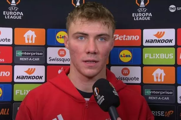 Rasmus Hojlund speaking after Manchester United's win away to Viktoria Plzen