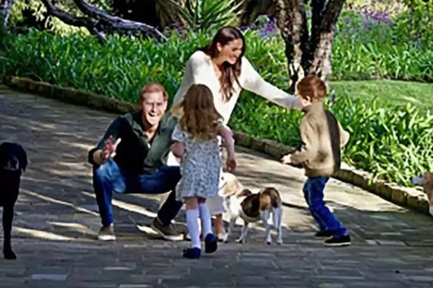 Harry and Meghan with their children Prince Archie and Princess Lilibet in a snap featuring on their 2024 Christmas card 