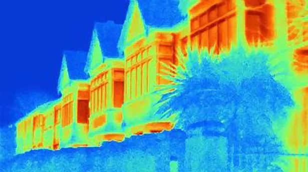 Thermal image of houses on a street